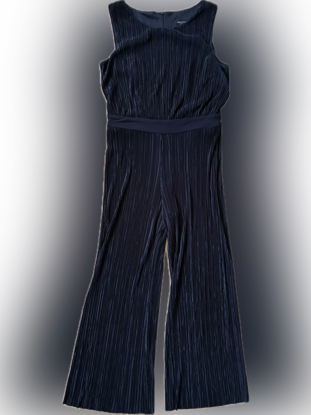 connected apparel Navy Pleated Wide-Leg Jumpsuit